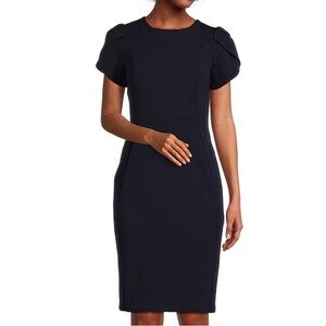 Calvin Klein Crew Neck Short Tulip Sleeve Solid Sheath Stretch Dress (6)